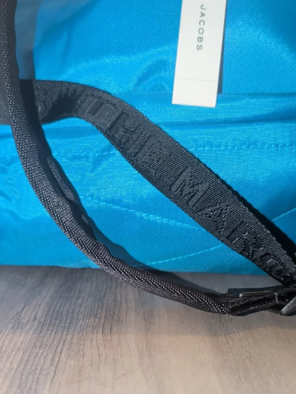 Marc Jacobs Bright Blue Logo Nylon Backpack with White Lettering